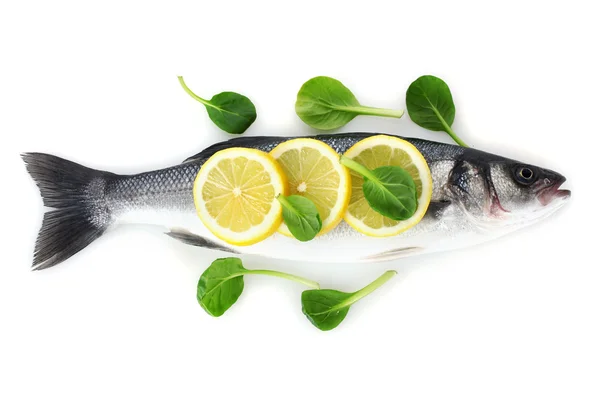 ปลาสดกับมะนาวและพาร์สลีย์แยกจากสีขาว — ภาพถ่ายสต็อก