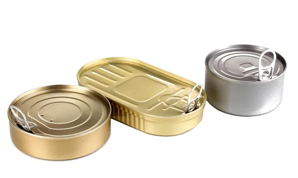 Tin cans with pull ring isolated on white — Stock Photo, Image