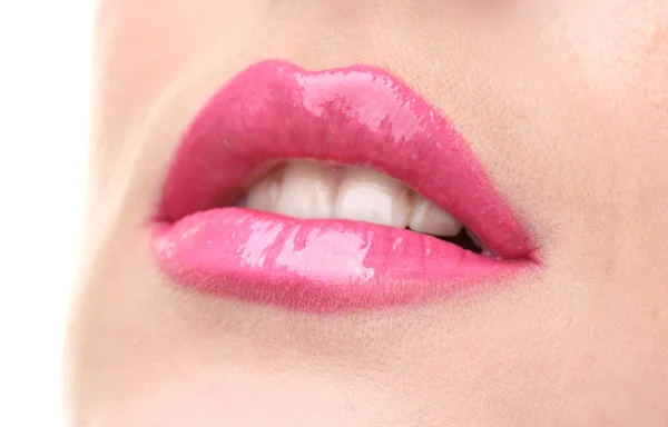 Gyönyörű alkotják a glamour rózsaszín fényes ajkak — Stock Fotó