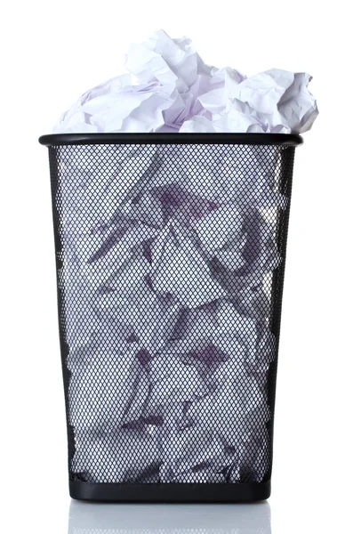 Lixeira metálica a partir de papel isolado sobre branco — Fotografia de Stock