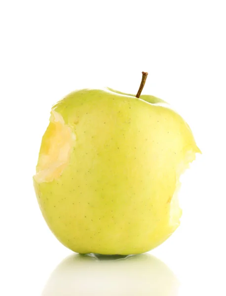 Zielone jabłko ugryziony na białym tle — Zdjęcie stockowe