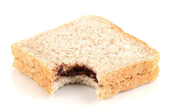Bitten sandwich with chocolate isolated on white — Stock Photo, Image