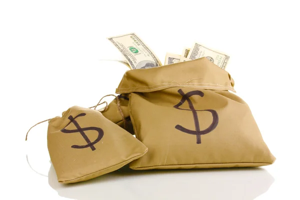 Sacos com dinheiro isolado em branco — Fotografia de Stock