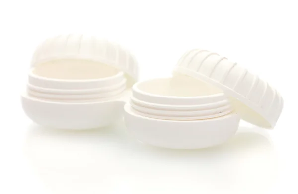 Recipientes para lentes de contacto isolados sobre branco — Fotografia de Stock