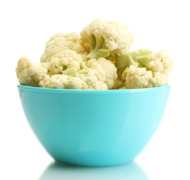 Fresh cauliflower in bright bowl isolated on white clipart