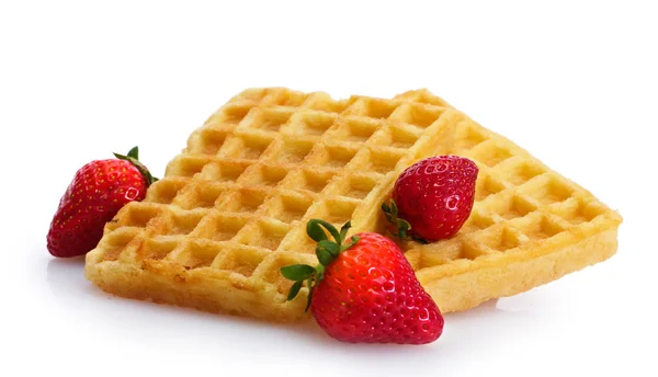 Belgium waffles with strawberries isolated on white — Stock Photo, Image