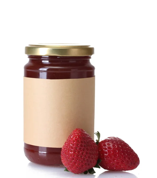 stock image Berry jam and strawberry isolated on white