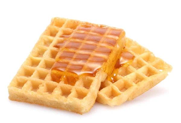 Waffles bélgica com mel isolado em branco — Fotografia de Stock
