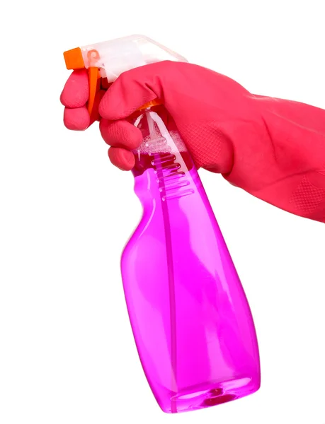 Spray de limpeza na mão isolado em branco — Fotografia de Stock