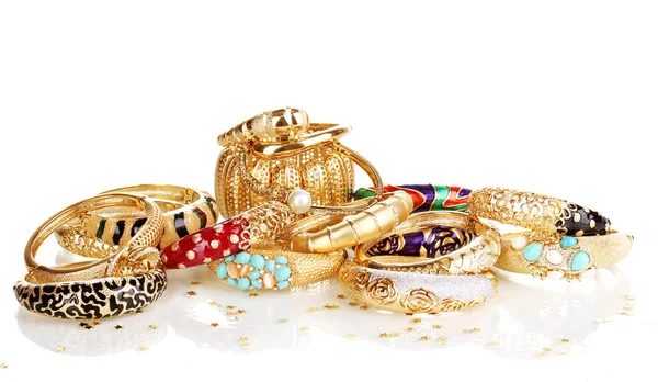 Elegant and fashion golden bracelets isolated on white background — Stock Photo, Image