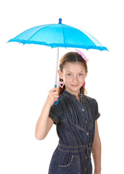 Portrait of beautiful little girl with umbrella Isolated on white — Stock fotografie