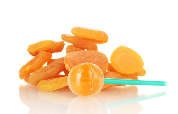 Lollipop with a taste of dried apricots isolated on white — Stock Photo, Image