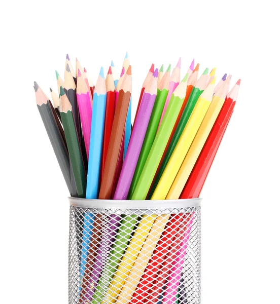 Color pencils in glass isolated on white — Stock Photo, Image