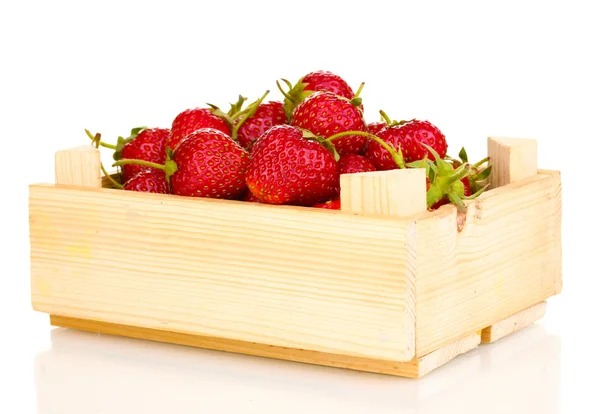Sweet ripe strawberries in crate isolated on white — Stock Photo, Image