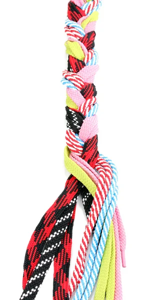 Colorful shoelaces in pigtail isolated on white — Stock Photo, Image