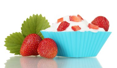 Dessert with strawberries and cream isolated on white clipart