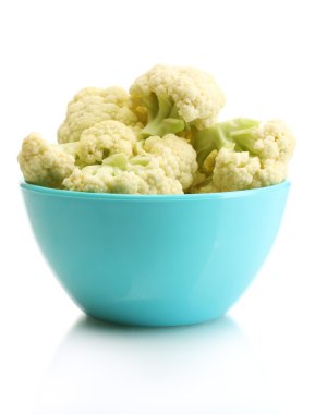 Fresh cauliflower in bright bowl isolated on white clipart