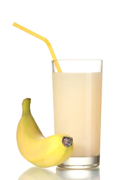 Sumo de banana com bananas isoladas em branco — Fotografia de Stock