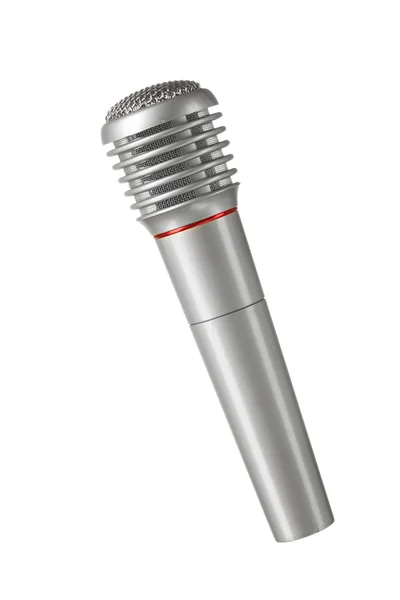 Błyszczący szarego mikrofon na białym tle — Zdjęcie stockowe