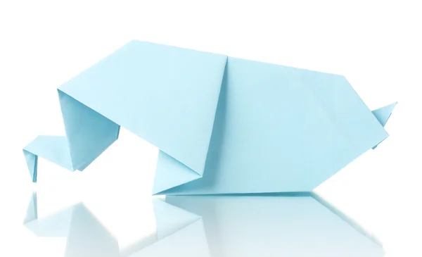 Origami ελέφαντα έξω από το μπλε χαρτί που απομονώνονται σε λευκό — Φωτογραφία Αρχείου