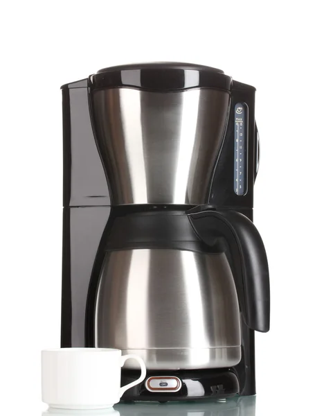 Máquina de café e xícara isolada em branco — Fotografia de Stock