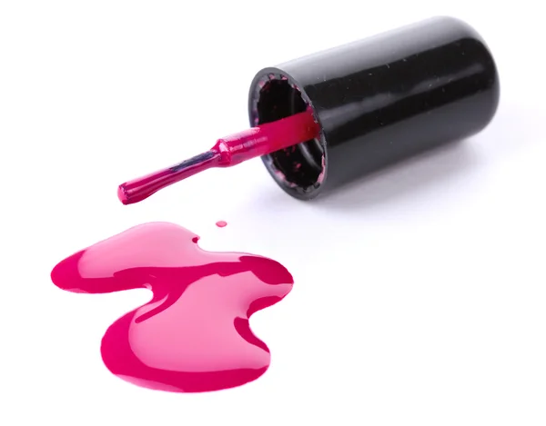 Pink nail polish and brush isolated on white — Stock Photo, Image
