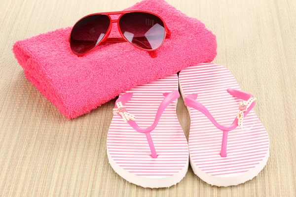 Beach accessories on mat — Stock Photo, Image