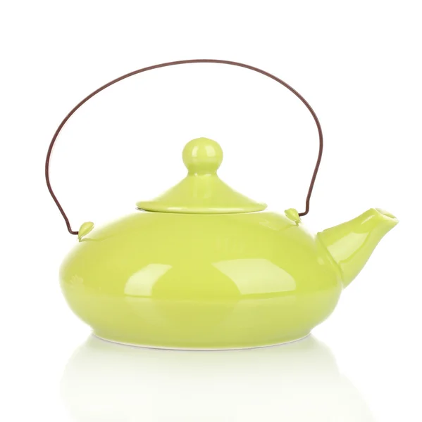 Green teapot isolated on white — Stock Photo, Image