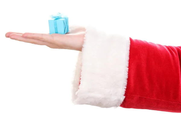 圣诞老人手上白色隔离的礼品盒 — 图库照片