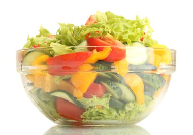 beyaz izole şeffaf kase taze sebze salatası