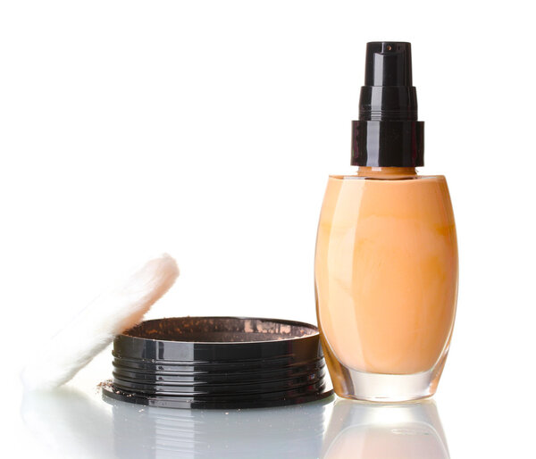 Cosmetic liquid foundation with powder on white