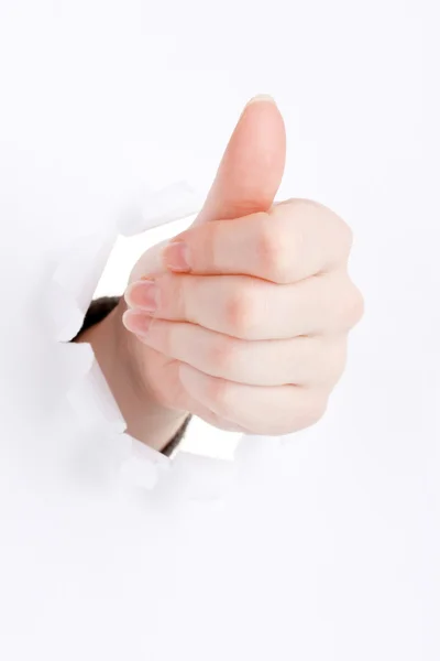 Cartel de mano Thump up aislado en blanco — Foto de Stock
