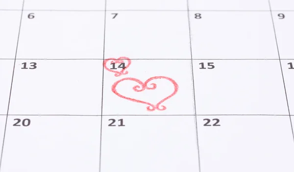 Календар сторінки з сердечками на St.Valentines день — стокове фото
