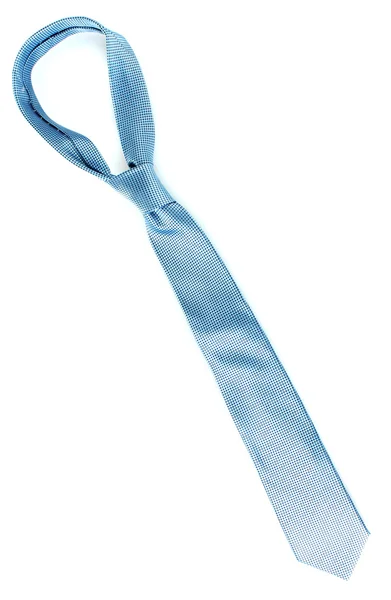 Cravate bleue sur cintre en bois isolé sur blanc — Photo