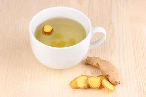Healthy ginger tea on wooden background — Stock Photo, Image
