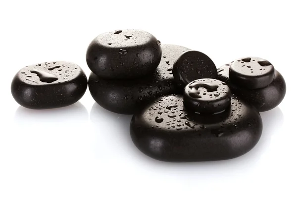 Μαύρο spa πέτρες απομονώνονται σε λευκό close-up — Φωτογραφία Αρχείου