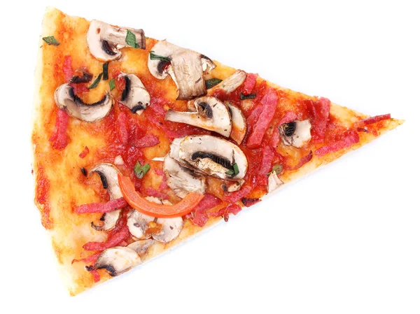 Gustosa fetta di pizza isolata su bianco — Foto Stock