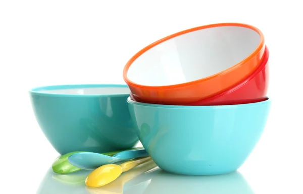 明亮的空碗和勺子上白色隔离 — 图库照片