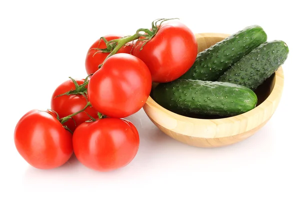 Tomatoes and cucumbers isolated on white — Stock Photo, Image