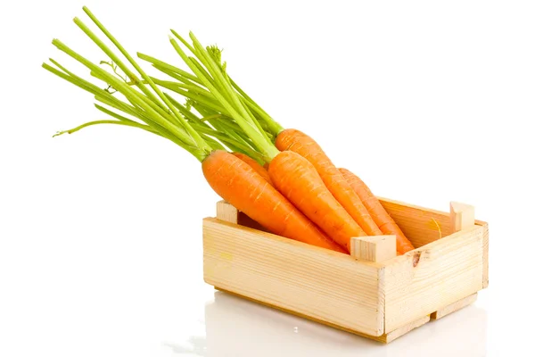 Carrots in crate isolated on white — Stock Photo, Image