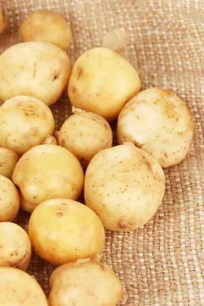 Jonge aardappelen op doek close-up — Stockfoto
