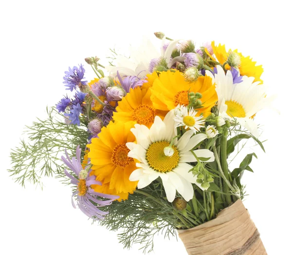 Beautiful bouquet of bright wildflowers, isolated on white — Stock Photo, Image