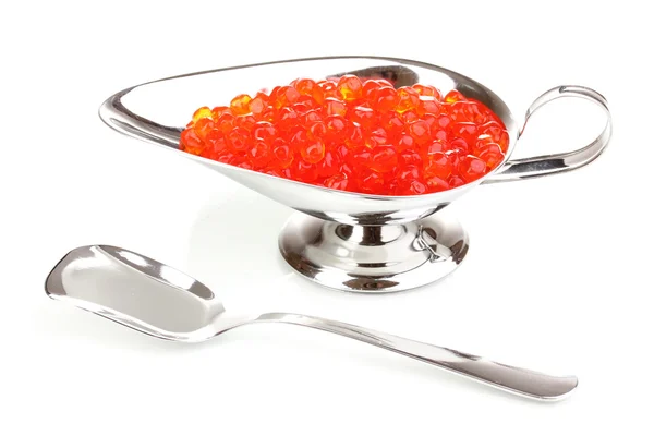 Caviar rojo en tazón de plata aislado en blanco —  Fotos de Stock