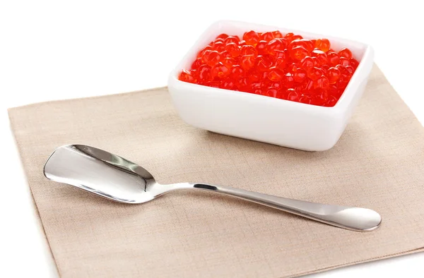Roter Kaviar in weißer Schüssel isoliert auf weißer — Stockfoto