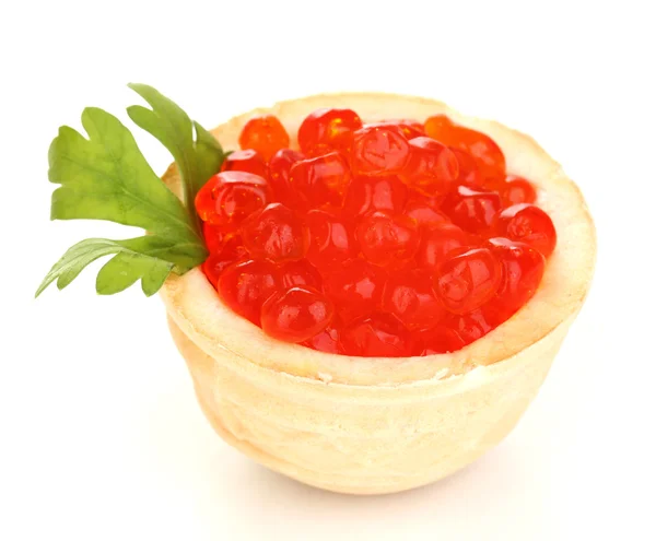Red caviar in tartlet isolated on white — Stock Photo, Image