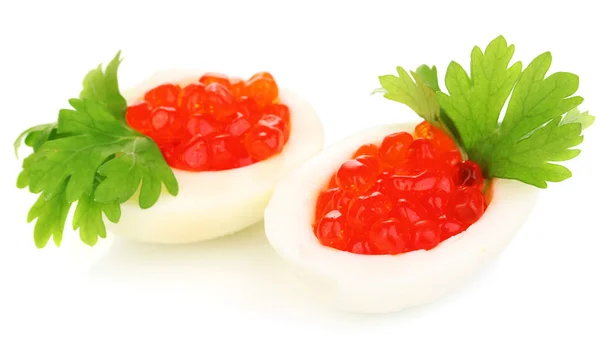 Red caviar in eggs isolated on white — Stock Photo, Image