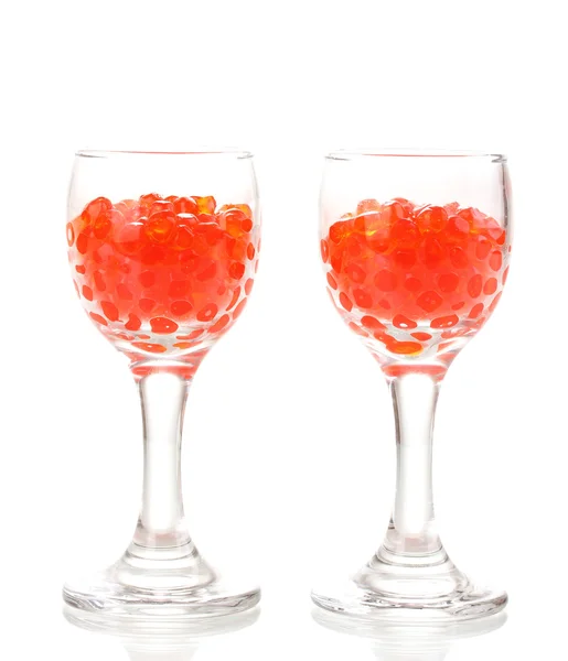 Red caviar in glasses isolated on white — Stock Photo, Image