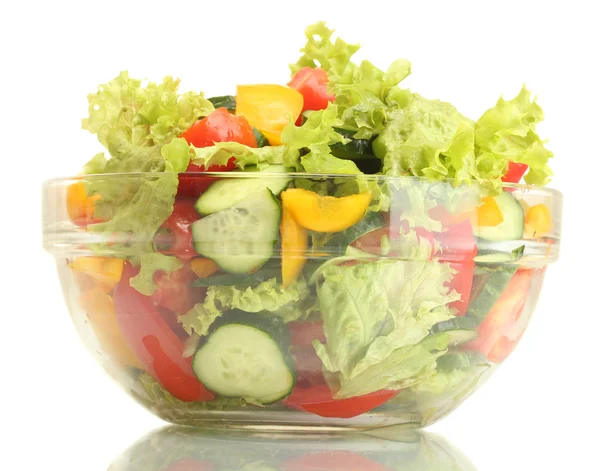 Friss növényi saláta elszigetelt fehér átlátszó tál — Stock Fotó
