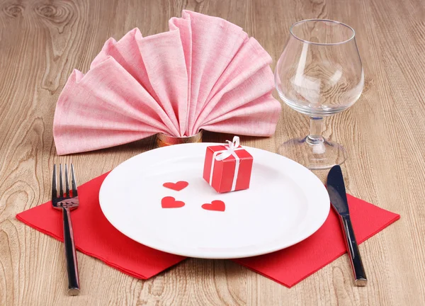 Table setting close-up on wooden background Stock Picture