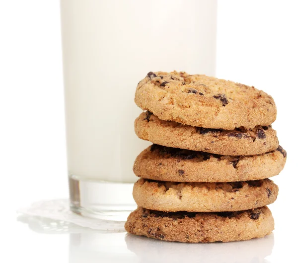 Glass of milk and cookies isolated on white Royalty Free Stock Photos